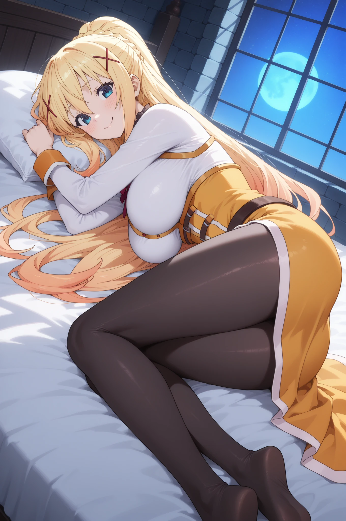 Elhaym von Houten, Uniform, Posing, Massive Breasts stretch the fabric of her uniform. Orange Hair, beautiful redhead hair. Gloves. Stockings. Pantyhose. Boots. Elhaym van Houten. (tight ass) (massive breasts) spaceship, windows, cowboy shot, uhd, 8k, best quality:1.4, intricate details, sharp focus, highres, elaborate atmosphere:0.90, 8K, 4K, UHD,