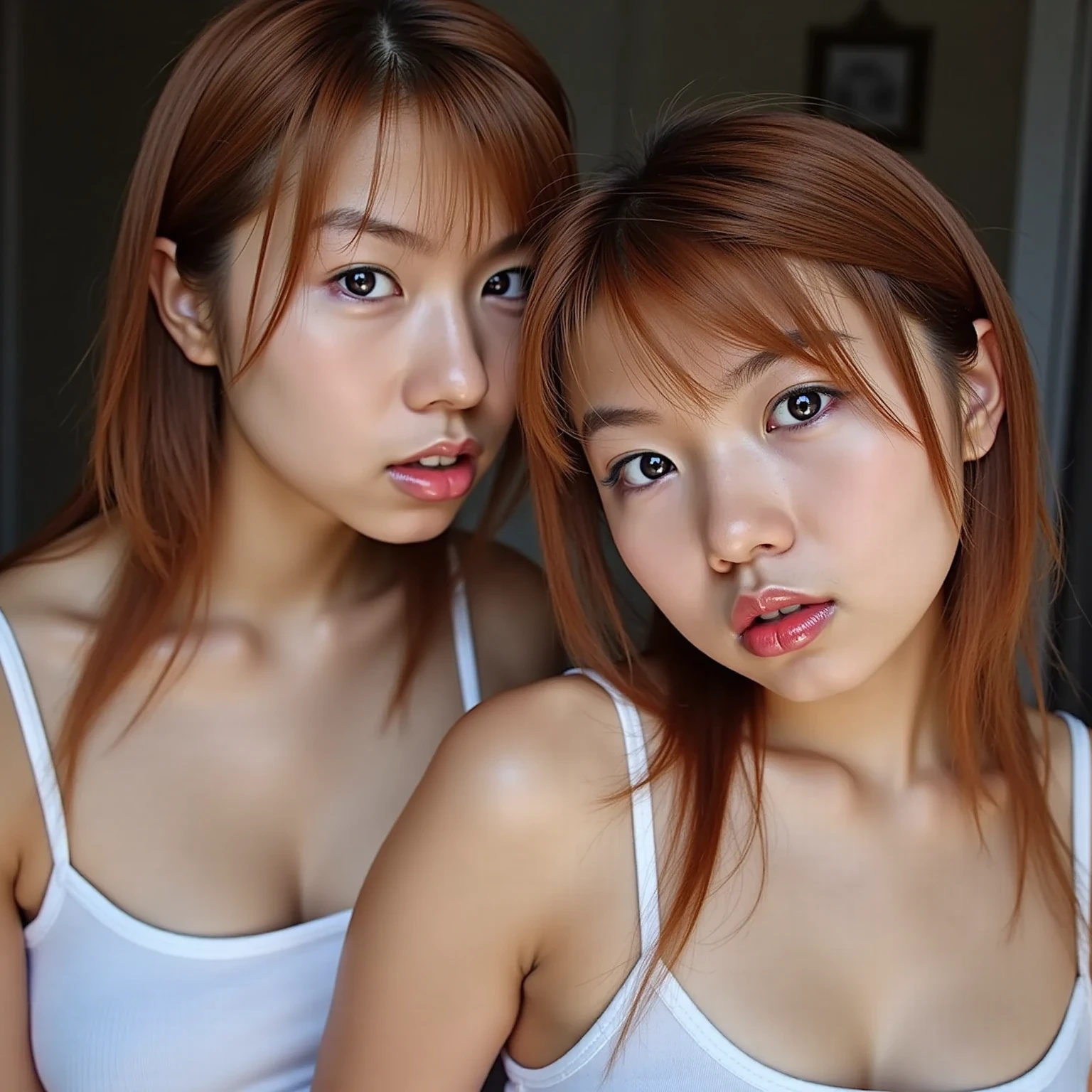 there is a woman with red hair and a black top, 18-years old, with bangs, lalisa manobal, nua nude, perfect body full body she has red hair, with bangs completo, the hime cut, tender red skin, madison beer like leeloo, she has long orange hair, with red hair, frank lily, 🤤 portrait of , 16 yrs old