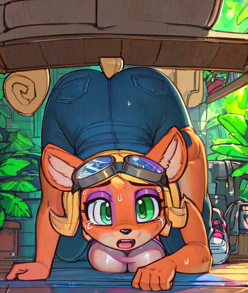 Embarrased expression, score_9,score_8_up,score_7_up,(fluffy anthro furry :1.3),  Best quality,best resolution,(fluffy anthro fluffy :1.3), (Solo) anthropomorphic furry female cheetah, large breasts, slim body long brown hair, green eyes, indoors in a crowded mall, lots of people, , perfect hips, aesthetics of the female body, very noticeable relief of the body and hips and legs, top view, shes very tall, blue genitalia, tied white shirt, smiling, whole body, futanari, cum, cock milking machine, sperm collection, moaning, another leopard next to her is also cumming, multiple