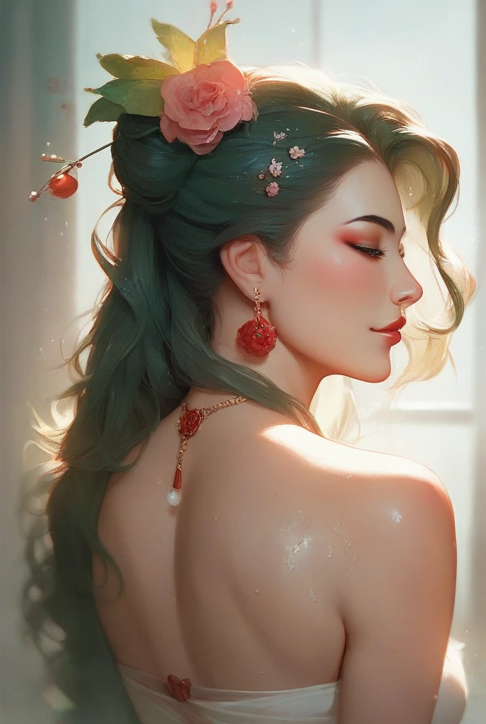 a portrait of a beautiful young japanese geisha, modern_ink_wash_style, 