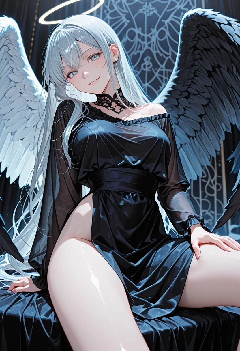 ((best quality)), ((masterpiece)), (detailed), alluring succubus, ethereal beauty, perched on a cloud, (fantasy illustration:1.3), enchanting gaze, captivating pose, delicate wings, otherworldly charm, mystical sky, (Luis Royo:1.2), (Yoshitaka Amano:1.1), moonlit night, soft colors, (detailed cloudscape:1.3), (high-resolution:1.2)