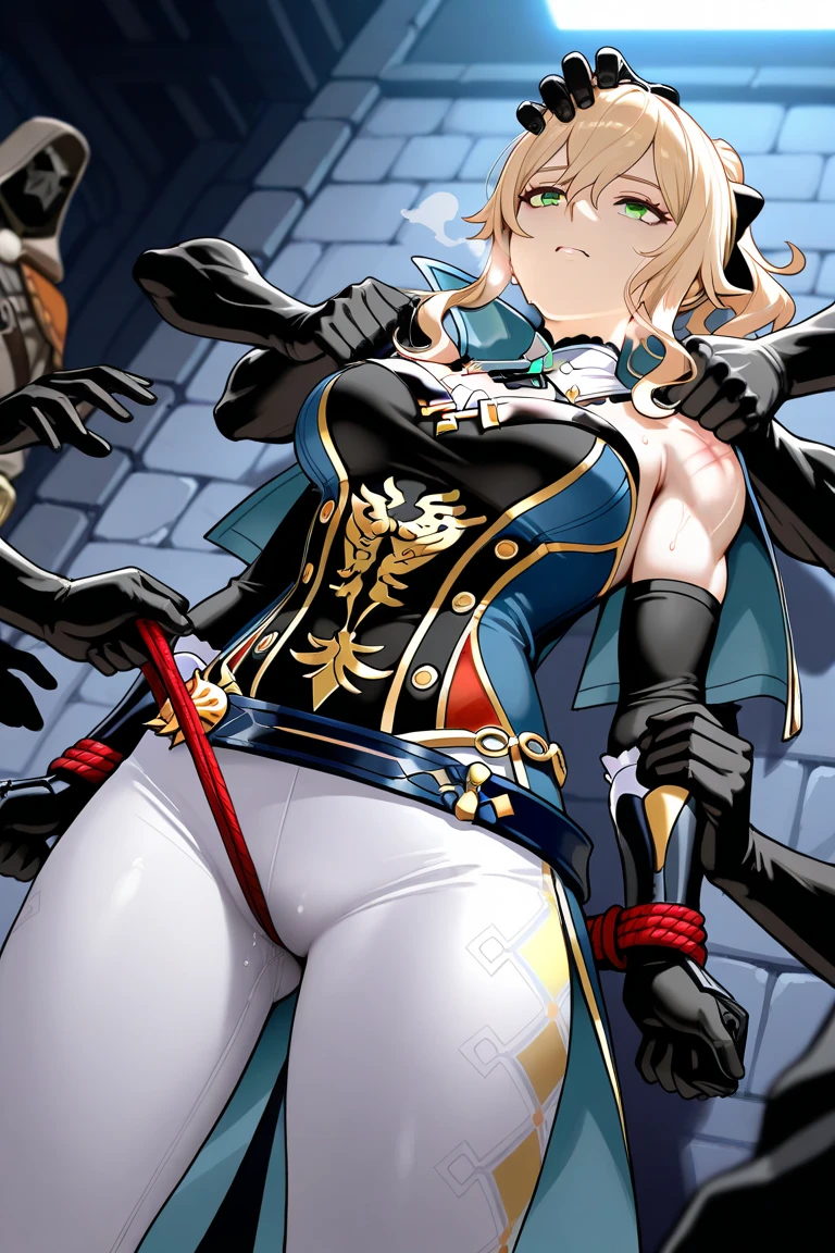tenka izumo, short hair, blue eyes, blonde hair, anatomically correct, heavy breathing, huge breasts, 1girl, solo, squatting, gloves, breasts, blonde_hair, high_heels, boots, thigh_boots, thighhighs, large_breasts, from_side, smile, goggles, blush, high_heel_boots, open_mouth, red_footwear, full_body, mask, brown_gloves, sfw version, michiko_tanaka_mahoushoujoniakogarete,michiko tanaka, (shaded face:1.2), hollow eyes, blue eyes, looking at viewer, (heavy breathing:1.2), expressionless, glaring eyes, (anime coloring, anime screencap)