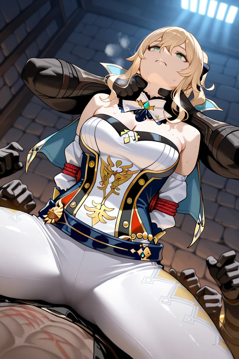 girl, leg up, upskirt, (vaginal sex with a man), wearing bikini armor, pubic hair, nsfw, AHEGAO, tongue,