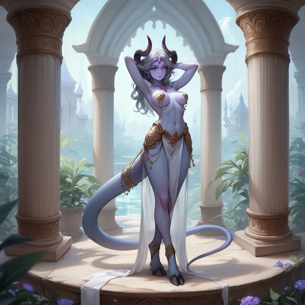 uploaded on e621, by Pixelsketcher, by Bayard Wu, by Thomas Benjamin Kennington, by Einshelm, solo anthro, purple skin, lavender skin, scales, ((Portrait)), (detailed Bonifasko lighting), natural goddess, ((Arabic belly dance costume)), ((concubine dancer's attire)), (detailed skin), (Cinematic lighting), ((Detailed background, white room, harem with silk pillows)), (half body shadow), [ambient light on the belly], [explicit content:1.2], [sharp-focus], (Questionable content), (shaded), ((Masterpiece)), princess Jasmine, ((half cobra, half purple snake)), snake skin, Average Breasts, pectorals, anthro art, commission for high res, Sakimichan is beautiful, Best Quality, Detailed image, Bright colors, Detailed Face, perfect lighting, Perfect shadows, Perfect eyes, focus on girl, flawless face, small breasts, gorgeous body, Hourglass body, shiny body, legs focus, gaze at the viewer, half closed eyes, 1girl, full - body, (Best Quality), (Illustration), (Cinematic lighting), (Balanced coloring:1.2), anthro, Showing breasts, cleavage, attractive body, sexy body, looking a viewer, seductive gaze, thick-thighs, fit body, best stockings, offering pose, open legs pose, ((leather lingerie, ultra detailed texture) (see-through lace lingerie) (silk lingerie)), (beautiful legs), focus on legs, ((sexy paws in nylon))