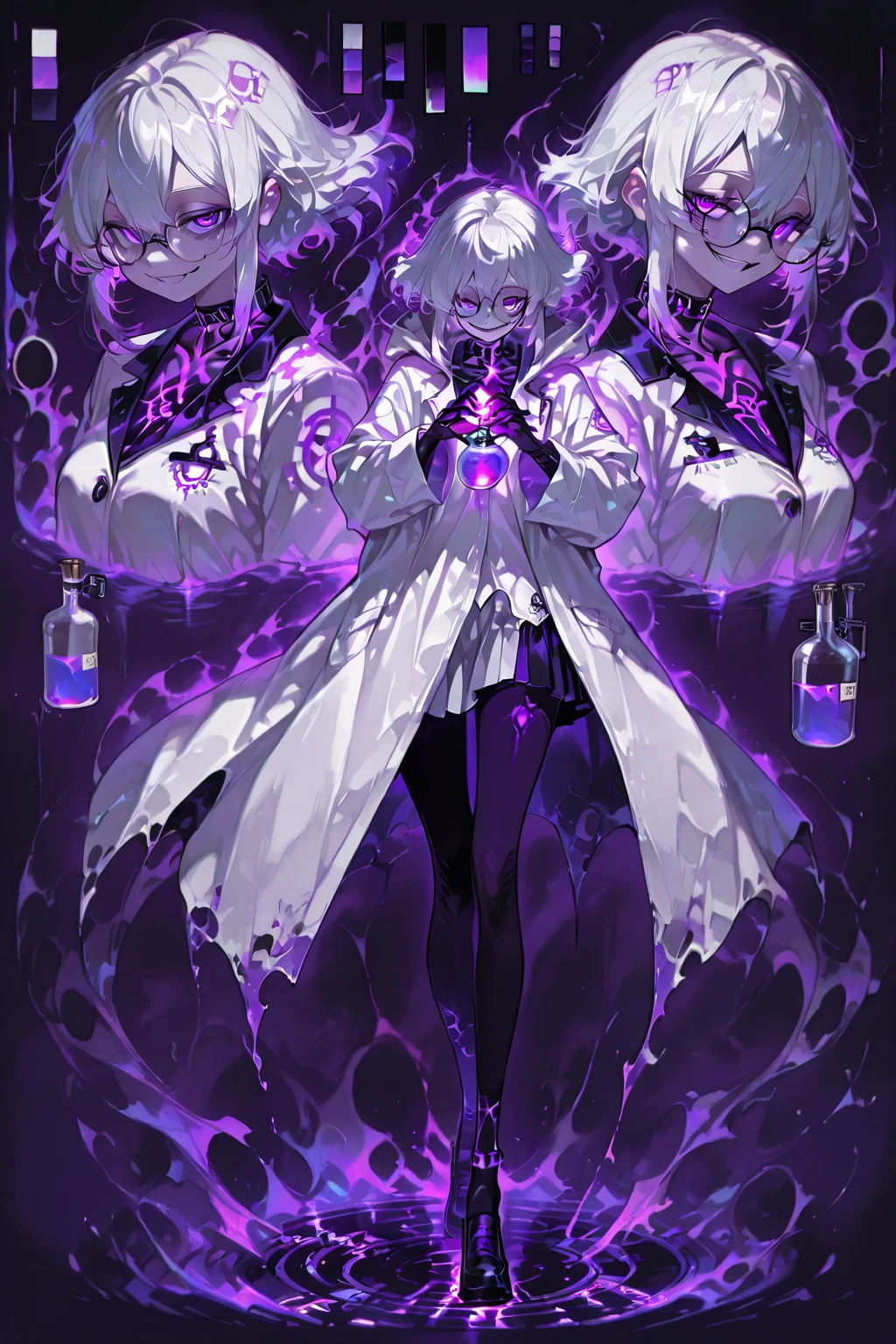 (((Lord Nether,short))),(((Robe:1.6,Eye Diagram,Dark Patterns))).(((Nurse hat,Infusion bottle equipment))),whole body,Death Gaze Background。Body movements, vial,a lot,Floating