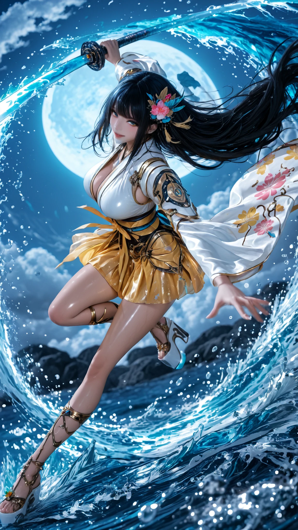 Seed: 12345
Positive Prompt: A stunningly beautiful young Japanese woman with a traditionally Japanese facial appearance, flawless, exceptionally fair skin, and long, flowing, wavy black hair. She is sitting cross-legged (agura) on a beach blanket, wearing a stylish swimsuit that complements her figure. The background is a serene beach with the calm, blue ocean stretching out to the horizon under a clear sky. Her full body is visible in the image from a slightly elevated angle, and her expression is confident and friendly, with a captivating smile. Her hands and fingers are perfectly depicted, natural and accurate in shape, with all fingers present and no extra or missing fingers. Her feet are also accurately and naturally shaped. Her skin is notably fair and flawless, emphasizing her traditional beauty.
Negative Prompt: blurry, out of focus, low resolution, unrealistic, distorted face, unnatural skin tone, overly saturated colors, artifacts, noise, overexposed, underexposed, bad anatomy, missing fingers, extra limbs, poor lighting, incorrect perspective, unnatural posture, bad proportions, low quality details, pixelated, grainy