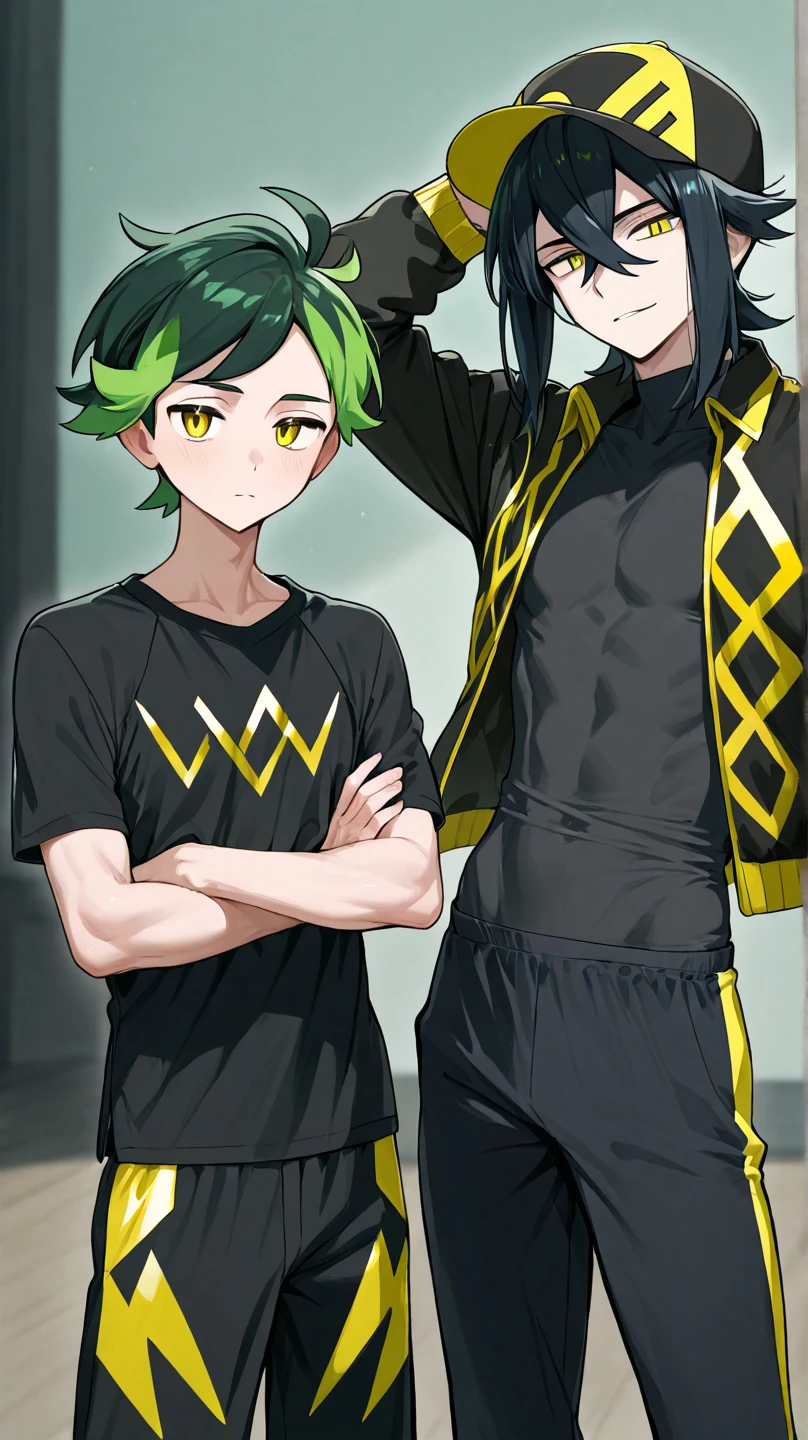(A boy))，adorable captivating, dark brown hair , boy , green eyes , dark skin , 1 boy , boy , in black diver suit , He is smiling ,The blush gradually rises, fit body, 15 years os , But handsome。, boy , 1boy ,The picture style is fresh and simple，Rendered like a comic，The lens is shown as a vista，8k , （Anime style+Soft cute），Anatomically correct，Accurate