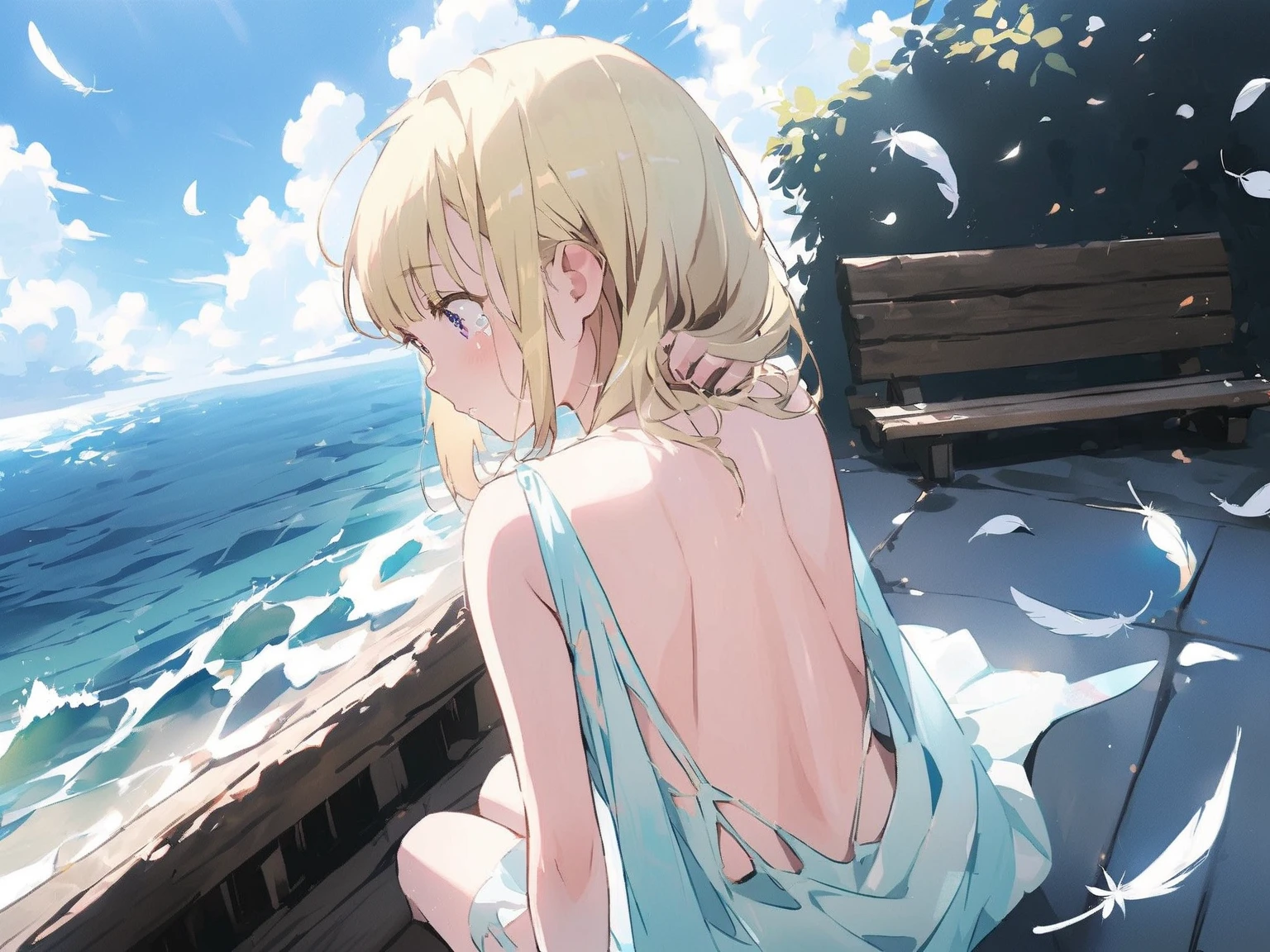 (Highest quality), One girl,Blonde,one piece,Gazing at the Sea