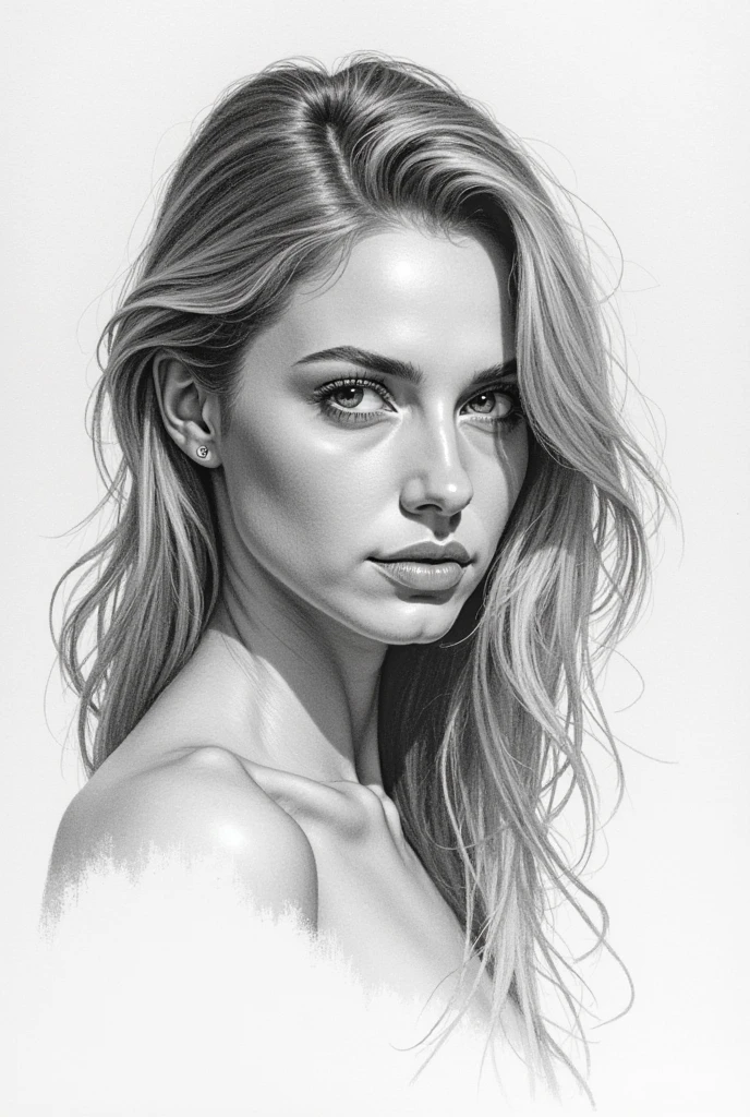 Graphite pencil drawing, 25yo Targaryen woman, full body, profile view, standing, without clothes, white background