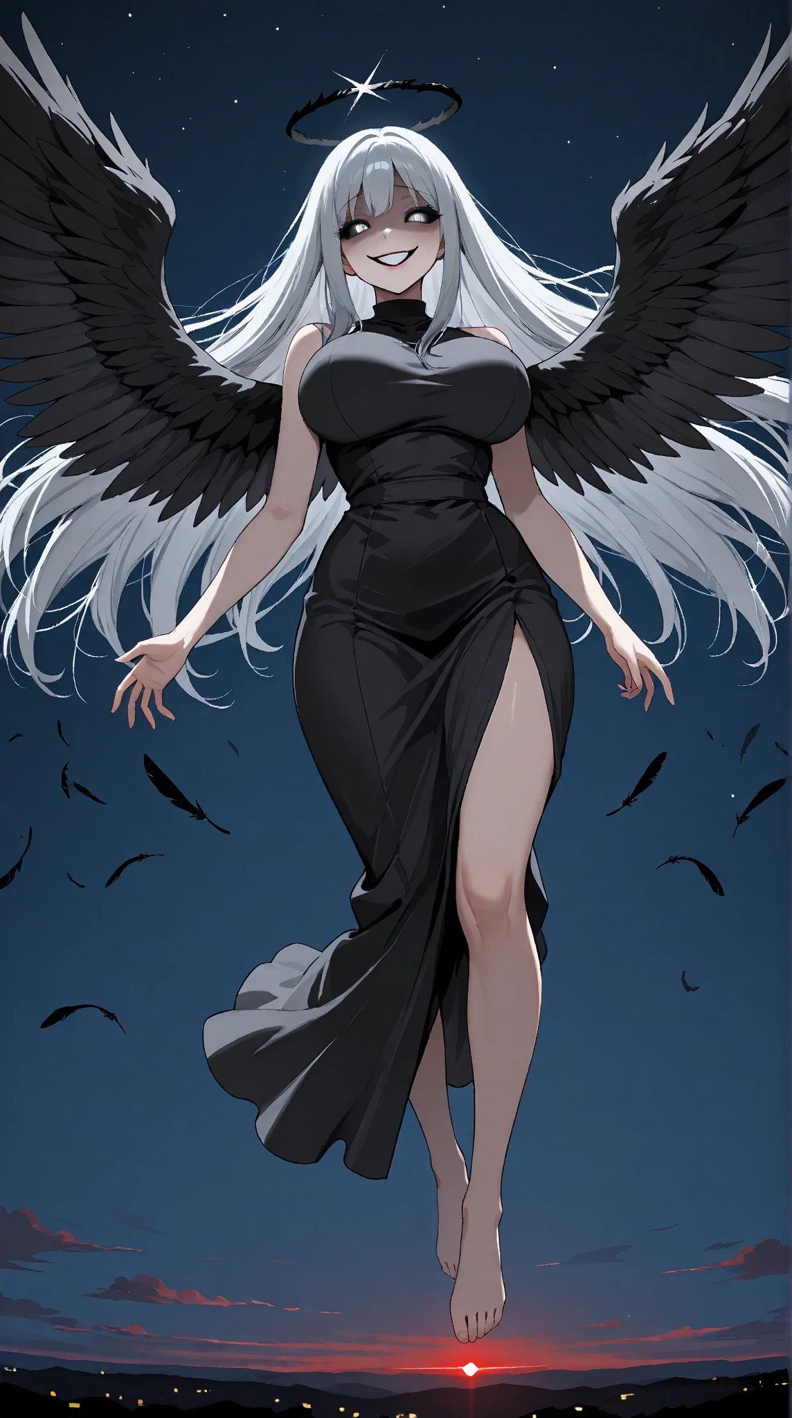 1 Angel Girl, Character Design, White background BREAK, White hair, Long hair, Bangs, Hair over one eye, Blue eyes, Detailed, Halo, Naked, curvy and muscular, White skin, Exposed breasts, huge rocket breasts, Chest highlights, Tight breasts, i-shaped cleavage, Gorgeous pale blonde gothic dress, The tattoo, lightsmile, masutepiece, Hyper Detailed, Sharp Focus, Best Quality, 8K, Dynamic Pose, full bodyesbian, grayscales