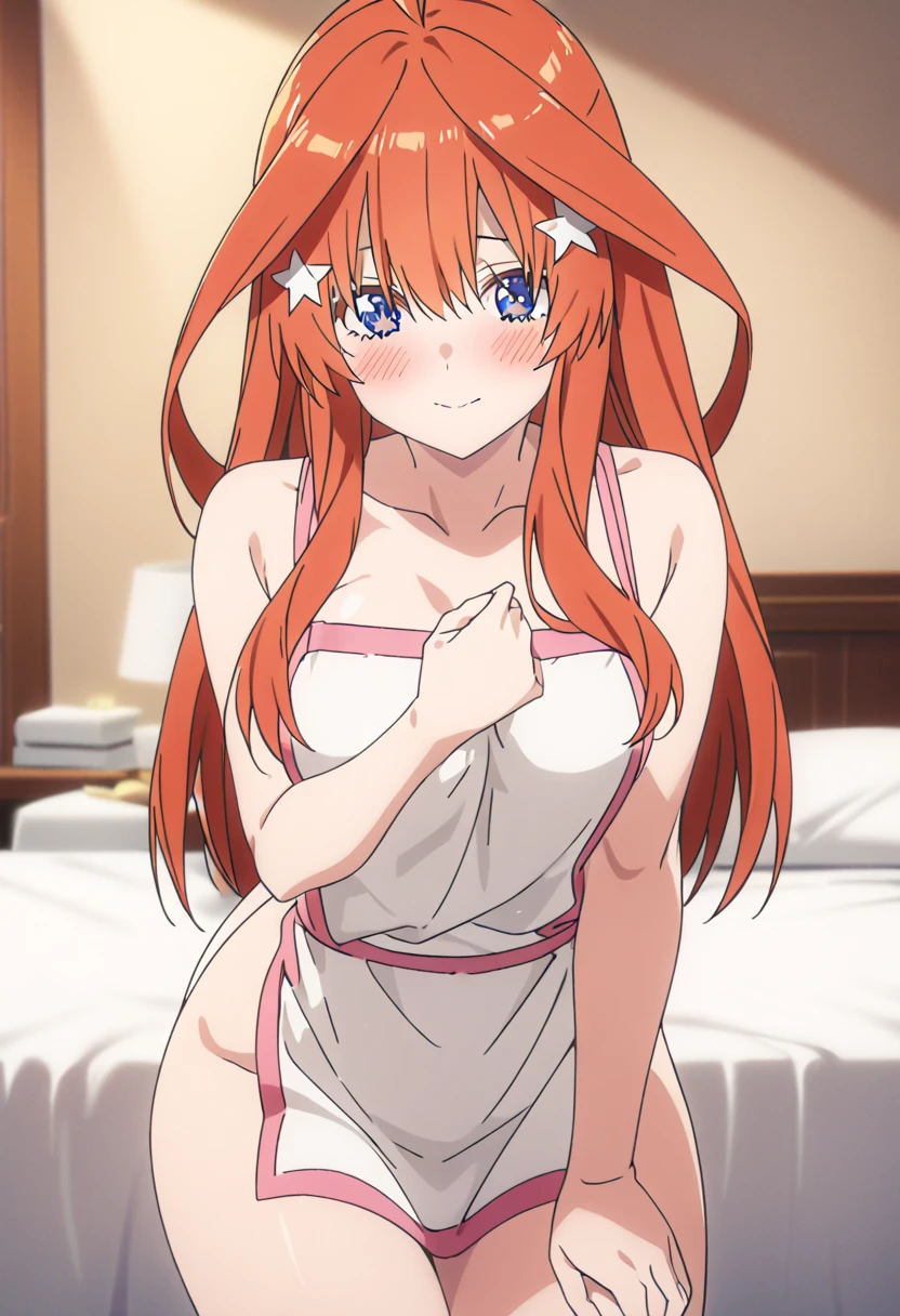 ((masterpiece)), ((best quality)), (ultra-detailed), anime style, on the bed, a cute girl, 1girl, solo, smile, underwear00