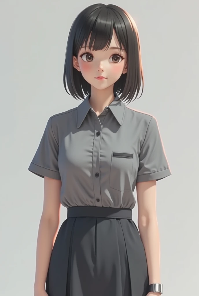 (1 woman), short bob, 18 years old, Japanese, brown eyes, brown hair, slim, (flat chest), high school girl, classroom, summer uniform break at school. Blouse was white and transparent, so bra was visible. Black bra