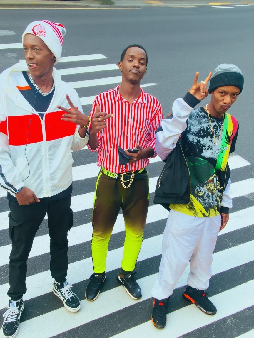 There were four men standing together,A tie is worn around his neck, Gang saints wear yellow turbans, Cute boys, Punk rock with Mohawks, with pop punk style, There are people with Mohawks, High school, taken in the early 2020s, shot at golden hour, cool looking, all from the group nct, realistic lens, taken in 2 0 2 0