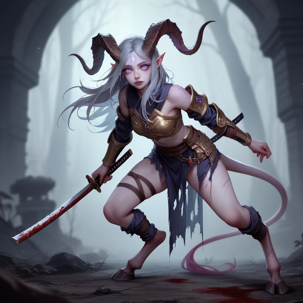 a close up of a statue of a woman with a goat's head, hyperdetailed fantasy character, by senior character artist, white horns queen demon, horned ram goddess, render of april, inspired by senior character artist, by senior environment artist, girl design lush horns, realistic anime, colored, best quality
