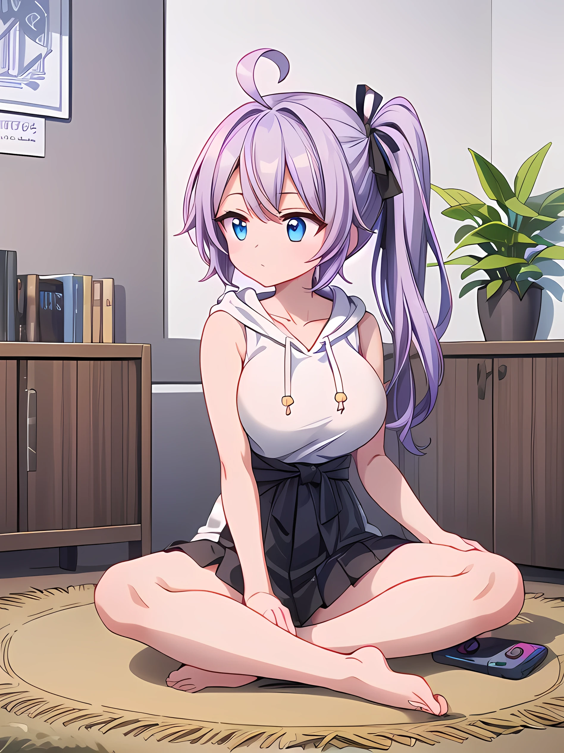 8K、masterpiece、Japanese、Woman wearing glasses、Neon（nod)、from the front、smile、Childish、Big Breasts、See-through underwear、night、Bedroom、Spread your legs and show、mini skirt