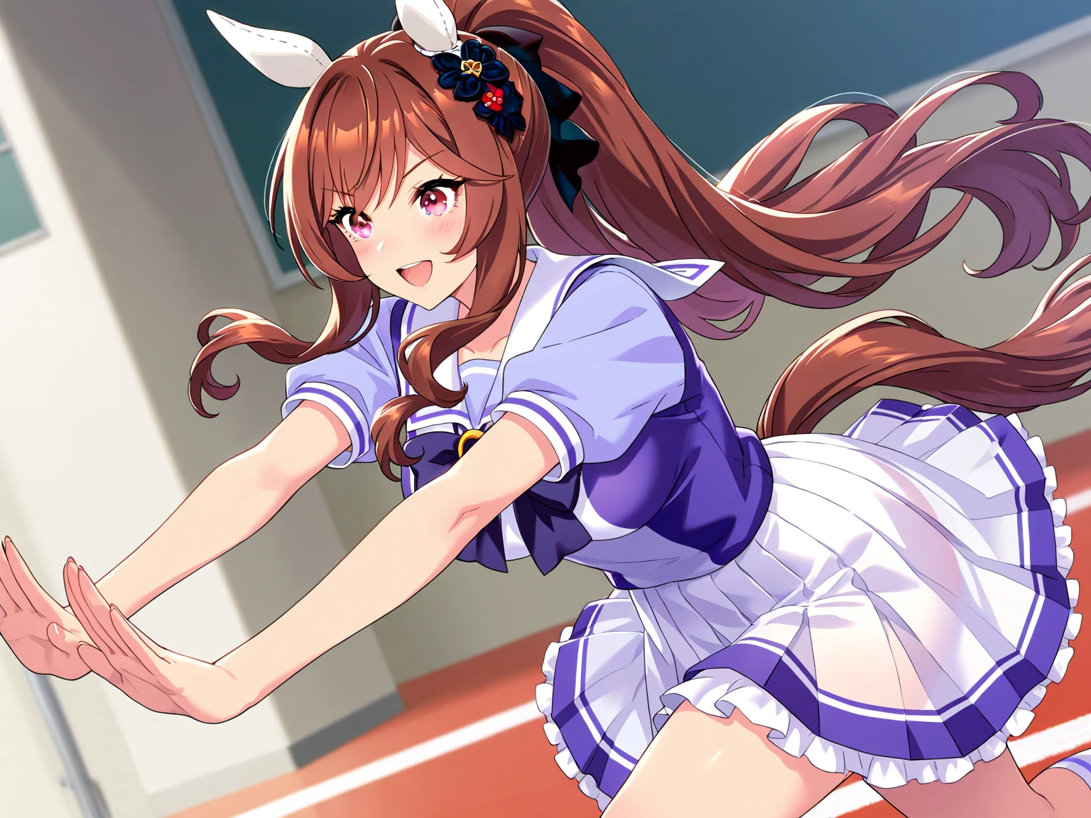 score_9, score_8_superior, score_7_superior, sauce_anime, One girl, alone, whole body, From below, One girl,alone, Glowing Skin, Crouching, Place your hands behind your back on the floor, cute, whole body,score_9, score_8_superior, score_7_superior, ブレークsauce_anime, CG, ,Dark brown hair, Pink rabbit ears, blush, Open your mouth, Embarrassed and angry face, Detachable white collar, Pink bow tie, clavicle:1.2, Exposing shoulders:1.8, Slight cleavage, Bust 77cm, Height: 153cm, Pink strapless leotard:1.9, Gloss:1.3, Pink Playboy Bunny, White wrist cuffs, High leg:1.9, Thong:3.5, White rabbit tail, She wears black pantyhose under her leotard:1.9, Pink pin heels, View your viewers, casino, camel toe:0.5