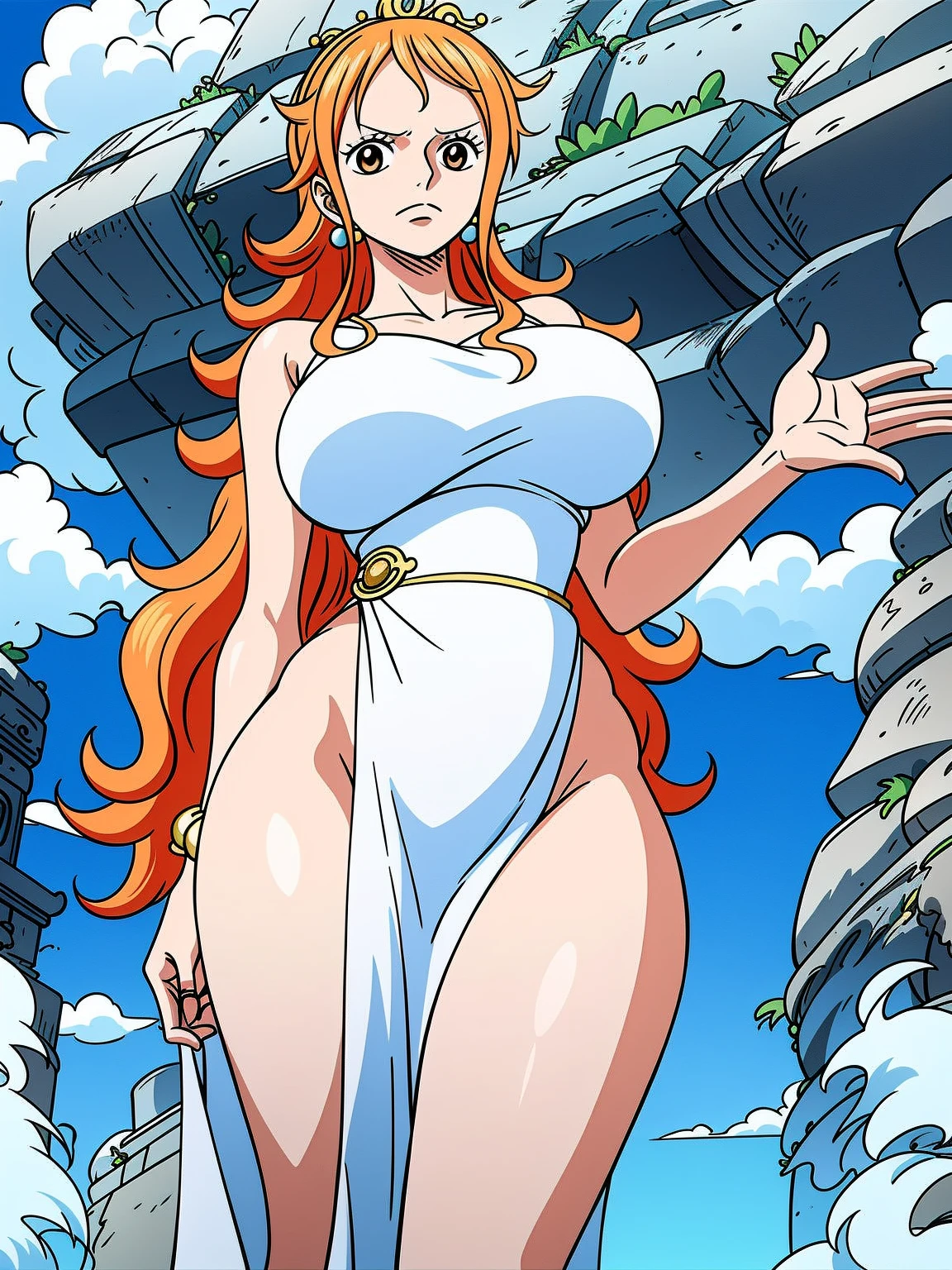 Code Geass, Kallen Stadfeldt 1girl, orange  hair, puffy lips, painted lips, thick lips, wide hips, thick thighs, huge ass, revealing cleavage, erotic, shy face,  camel toe, Breasts, naked , pussy , orange eye