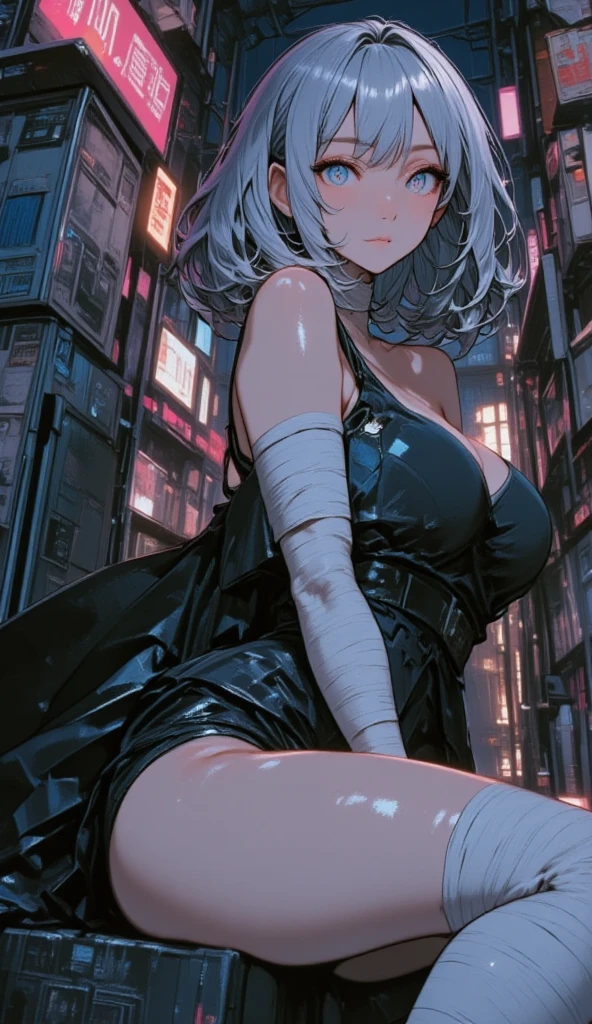 (dark fairytale, grim futuristic wonderland, black woman, blue hair, layered short hair),
Red and white pinstripe overalls skirt, red eyes, impossibly sexy, wide curvy hips, busty booty, blood splattered face, fanged smile, singing on a stage, gentleman club background, surrounded by unconscious bloody bodies, fabric details, vector art, marker (medium), graffiti style art, Splash-art, falcoon, sam yang, visual novel CG, Murakami_Teruaki, mori_toshimichi, ishiwatari_daisuke, BENGUS}, air gear style cover, Score_8_up, fully rendered, ultra-detailed manga, Photorealistic, best quality, Hdr,uhd, ultra absurdres, very aesthetic, sharp gradients, deep highlights, deep exposure, detailed smooth textures, (sexy posing), (perfect hands, perfect character, perfect eyes, perfect anatomy, perfect physiques, amazing skin, beautiful detailed eyes) (dynamic perspective, dynamic lighting, dynamic shading, atmospheric shadowing, mystical atmosphere, sense of depth(