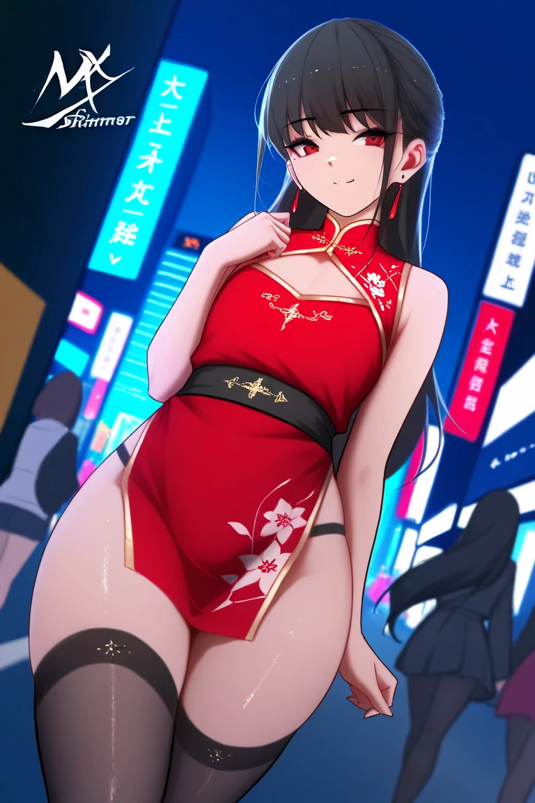 anime artwork, score_9, score_8_up, score_7_up, score_6_up, score_5_up, score_4_up,sparkle \(honkai: star rail\),1girl, twintails, black hair, medium breasts, red eyes, red eyeshadow, fox mask , , , , , she is 24 years old, , ,horny, , , , style_3, ,thong,, floox style, from below, 
looking down, hand on own ass, surprised,
