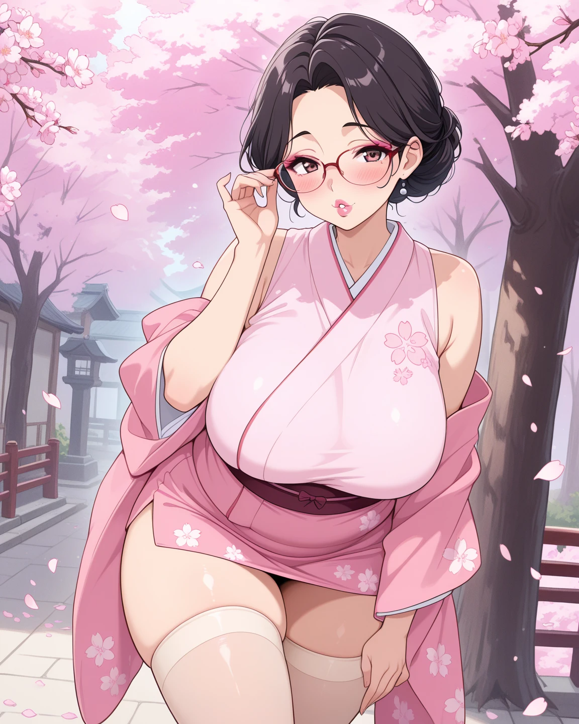 (masterpiece), (best quality), (pixiv), 1girl, <lora:NanaseRen-V1:0.7>
sitting, spread_legs, open_legs,
pink nurse_outfit, cleavage, large breasts, arms_behind_back, cameltoe, (pussy_juice:1.2),
long brown hair, low_ponytail,
facing viewer, smile, happy,
hair_ribbon,
(extremely detailed CG unity 8k wallpaper), intricate, cowboy shot, (detailed face, detailed eyes:1.2), best lighting, outdoors, bench,
clear green_eyes, blush,
lace_black_panties, (covered_nipples:0.8),
<lora:add_detail:0.3>