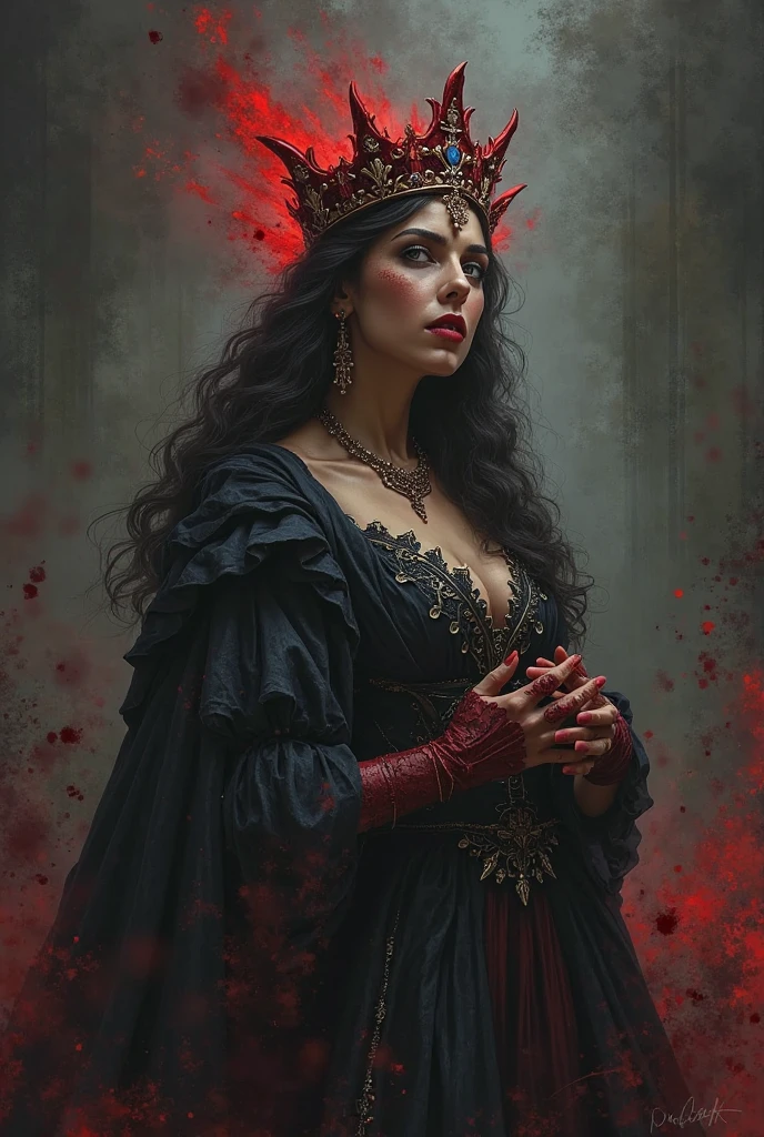 A sad queen dead and in shades of blue, she is the queen of swords but she died with her swords stuck in her heart