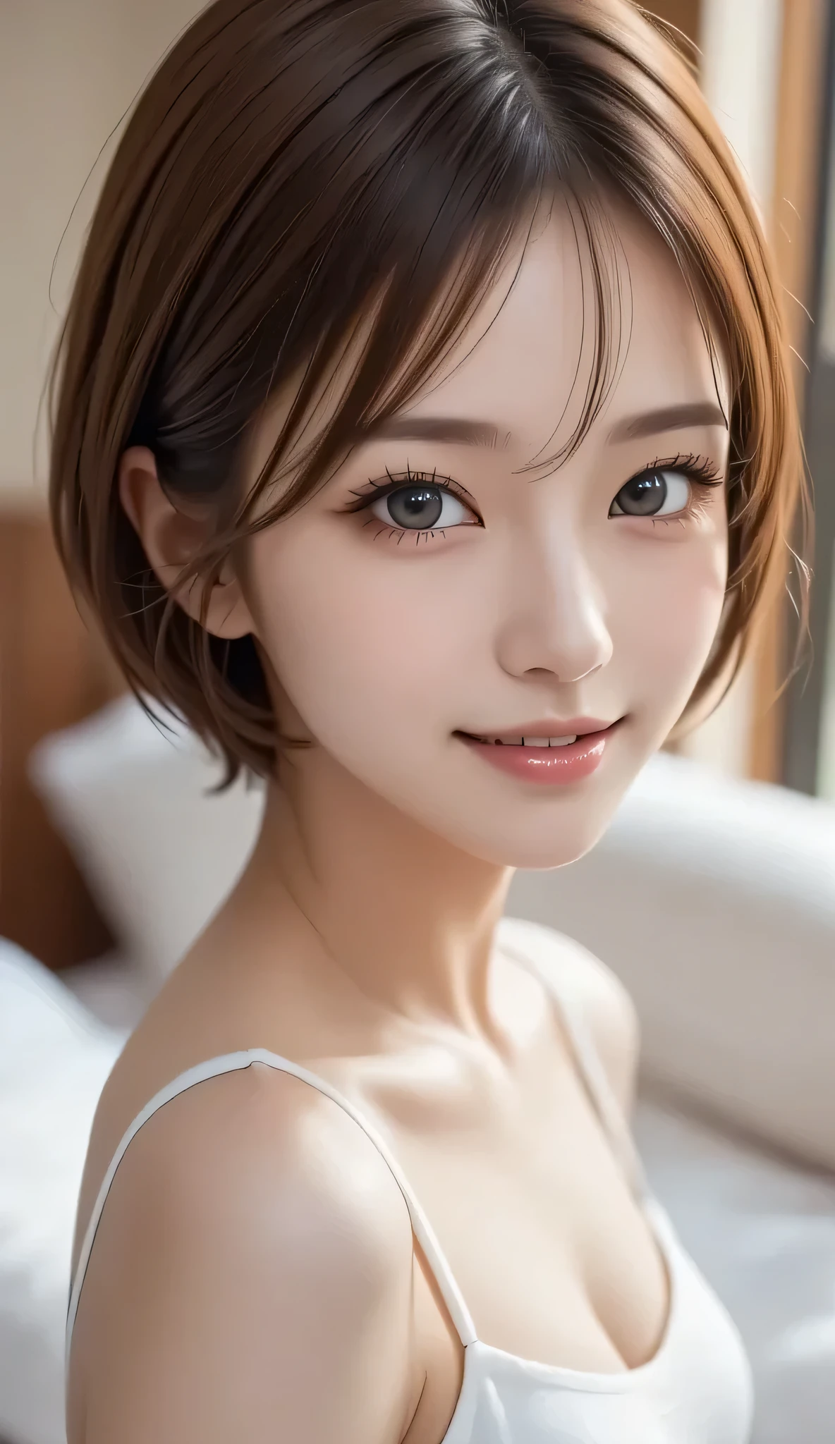 masterpiece、highest quality、High resolution、Tabletop、wallpaper、Realistic、Bright lighting、Professional Lighting、Face Light、Smooth lighting、Japanese women、Adult、Beautiful woman、action、gravure、sexy、poor、so beautiful、Beautiful Skin、Beautiful and detailed、Detailed face、slim、moderately、short hair、Brunette colored hair、Brown eyes、Looking at the camera、I have a lemon