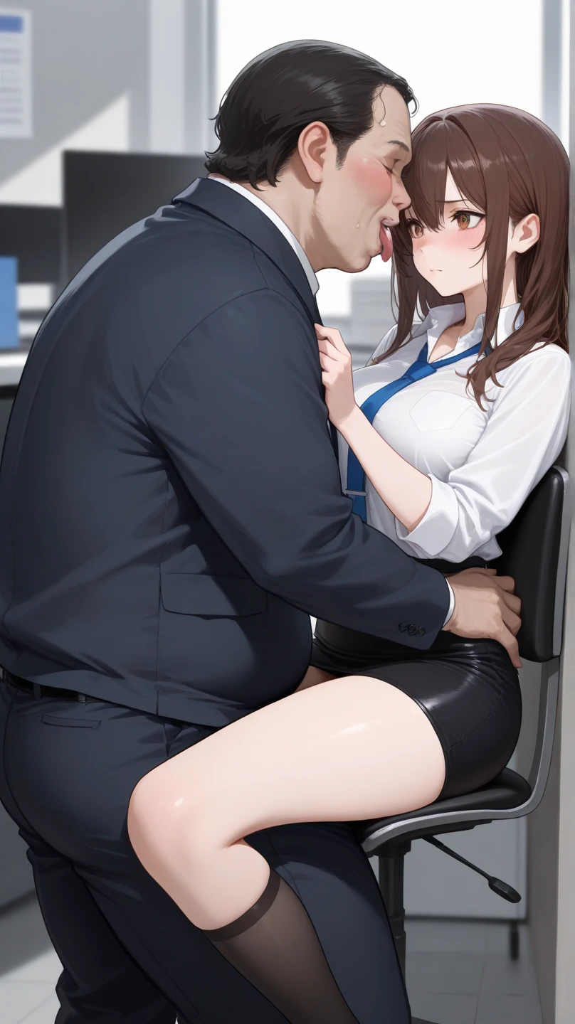 score_9, score_8_up, score_7_up, score_6_up, score_5_up, score_4_up,
aamia, black jacket, white lapel, suit jacket, skirt suit, necktie, white dress shirt, belt, waistcoat, three-piece suit, open jacket, kneeling, blowjob, sucking penis, fellatio, oral sex, sloppy blowjob, deepthroat, office, saliva, tears