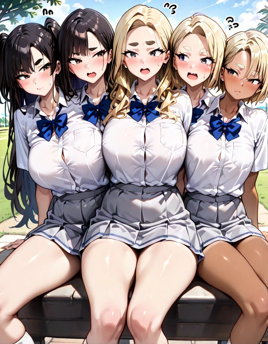 (Cute eyes:1.2), (Sparkling eyes:1.2),(Beautiful Eyes:1.2), Highest quality,wonderful,finely,Highly detailed CG Unity 8k wallpaper, (The three of them hugged each other:1.3),(Caress your:1.5),(Three people of different heights:1.5), (Three Girls, Tennis Player, Skinny body, Dressed), (Huge breasts), (Open your mouth:1.1),(Black knee socks:1.3),(Thighs:1.3),(Waistline:1.2),(Matching tennis uniforms:1.4),(From behind:1.2),(Beautiful Eyes:1.2),(Different hairstyles),(Senior and Junior:1.3),(All three have different eye colors:1.5),(All three have different skin colors.:1.5),(Thighsまで隠れるニーソックス:1.2),Upper Body,(locker room:1.3),(Love Juice:1.3),(Tennis Wear:1.3)