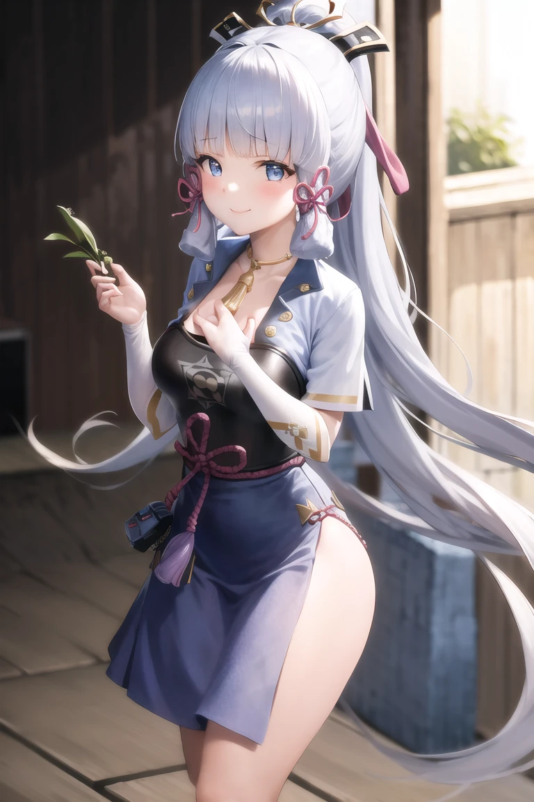 (masterpiece), hdr, proud mood,cleavage yamato, earrings, hair stick, bare shoulders, japanese clothes, kimono, rope, sleeveless kimono, shimenawa, high ponytail, looking at viewer, lightning effect, bathing, room, indoors, ass, big ass, big breasts