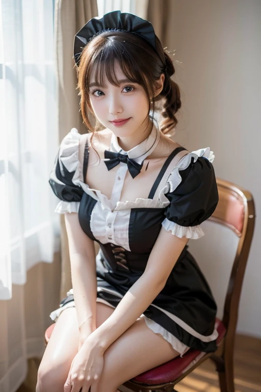 ((whole body))　Cute face like a 15-year-old idol　Smiling Kindly　Gothic Lolita in Japan　Cosplay　Frills　Cleavage　Her hairstyle is twin tails..　Hotel Living Room　stand　morning　RAW Photos　High resolution　Genuine　Live Action　Accurate depiction　Realistic
