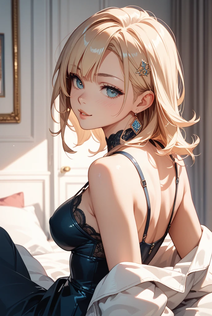 National Science Foundation,masterpiece,High resolution,8K,Art,digit,Three-dimensional,Realism,Kyoto Animation Style,Your name style,looking into camera,Soft Light,Glowing skin,(Medium breasts:1.2),(1 female: 1.3),(alone: 1.4),(((blonde))),(Gorgeous,Sparkling lace bra and briefs),(Gorgeous,Sparkling lace over-the-knee socks),(Sapphire hairpin),(Small,sapphire necklace),(Small,Sapphire earrings),Long eyelashes,Slender legs,Short Bob,Close-up of upper body,Close-up,lying down,(Eyes that sparkle like sapphires),(open mouth),(blush),(shy),(lovely and delicate),(Pitiful),(cry),(pain),(shed tears),(((sadness)))