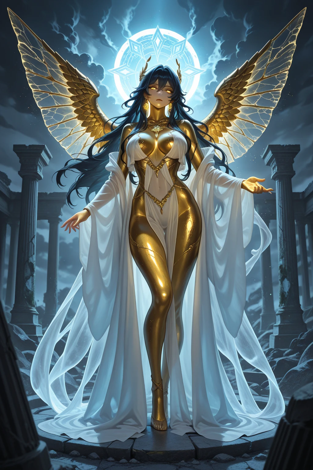 4k, High Resolution, Masterpiece, Best Quality, The World's Best Picture Quality Of Ultra-8k, Digital Drawings Photorealistic Drawing, [:( Facial Details: 1.2:0.2], Anthro, Gleaming Armor, Ornate Engravings, Elaborate Patterns, Angelic Halo Emanating Soft Light, Glowing Cosmic Halo Surrounding The Goddess, Serene Expression With Radiant Eyes, Long-flowing Hair Cascading Down, Delicate Features On The Goddess' Face,(Beautiful Goddess), (Big Muscles), (Solo), Muscular Arms, (Big Penis), (Large Penis), (Massive Penis), (Saggy Balls), (Big Boobs), (Massive Boobs), (Erect Nipples), (Abs), (Muscular Thighs), (Thick Thighs), (Wide Hips), (Muscular Legs), (Tall Figure), (Colorful Outfit), (Wings: 1.4), Divine Clothing, Engraving, Detailed Filigree, Intricate Patterns, Shimmering Light, Ethereal Beauty, Adorned With Gemstones, Heavenly Craftsmanship, Angelic Wings, Celestial Symbols, Radiating Power, Otherworldly Protection, Divine Aura, Majestic Presence, Regal And Awe-inspiring, Enchanting And Mesmerizing, Transcendent Splendor, Masterful Engravings, Divine Essence, Opulent And Resplendent, Intricate And Exquisite, Unparalleled Craftsmanship, Ethereal And Supernatural, Shimmering And Luminescent, Intricate Detailing, Celestial Engravings, Magnificent And Grand, Divine Radiance, Sacred And Majestic, Intricate Motifs, Celestial Glow, Heavenly Brilliance, Intricate Metallic Carvings, Celestial Elegance, Heavenly Luminescence, Divine Opulence, Enchanting Ornamentations, Cosmic Halo, Angel Halo, Heavy Armor, Extreme Cosmic Storm Style, Full Body, Translucent And Reflective Skin.