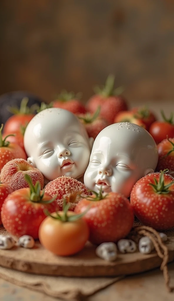 there are two statues of children sitting on a cabbage plant, baroque vaporwave statue, david la chapelle, inspired by Anne Geddes, lettuce, inspired by David LaChapelle, cherubic, big video statues, video art, 3 nymphs circling a fountain, video still, by Daniel Merriam, selena gomez made out of celery, live