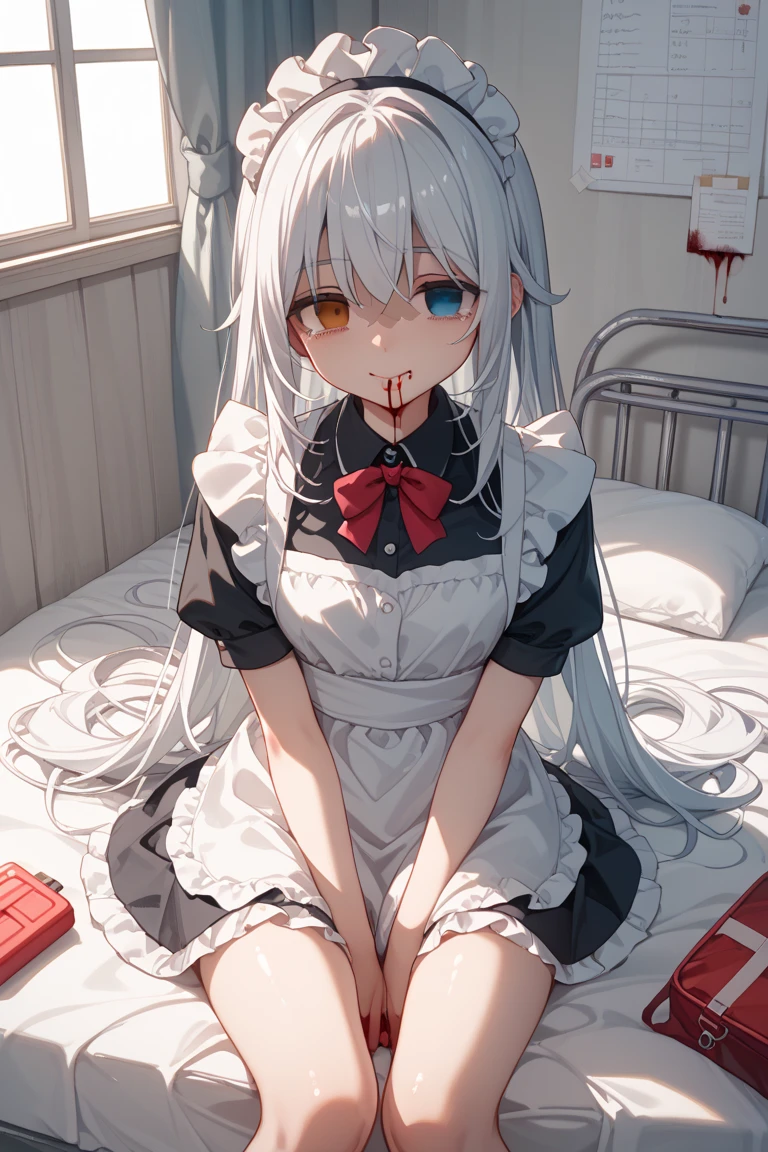 Living room Background, bloody, gore, sailor uniform, school uniform, medical apron, medical gloves, 1girl,
