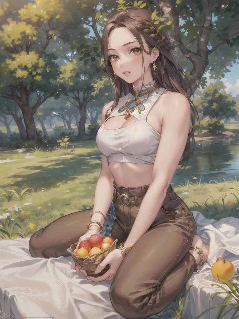 3DMM, ((Masterpiece, best quality, photography, detailed skin, realistic, photo-realistic, 8k, highly detailed, full body, High detail RAW color art, diffused soft lighting, shallow depth of field, sharp focus, hyperrealism, cinematic lighting, a woman, in a beautifully makeup, eyeshadow, beautiful big eyes, ((Brown eyes)), long eye lashes, brunette updo hair, shagging breast, wearing ((Dark gray satin sundress)), panties, lying on sides, on grass, cross legs on side, sakura garden