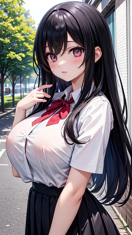 Female high school student，黑White的水手服，Black miniskirt，White，sideways，Fox Tail，Fox ears，Black，Side Braid，Headdress，Halo，Hands together，pray，sideways对观众