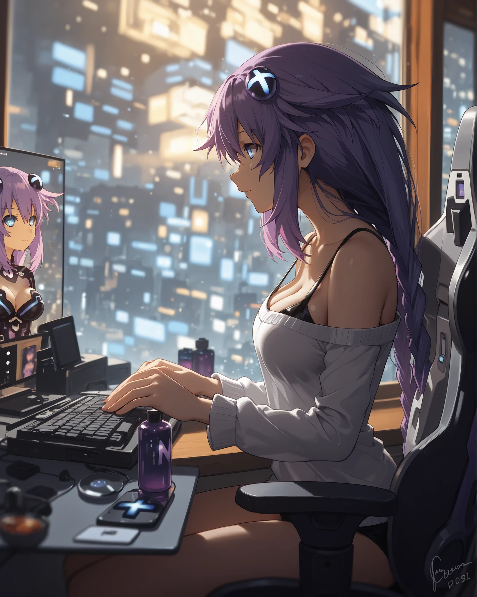 purple heart (Handperdimension Neptunia) and 