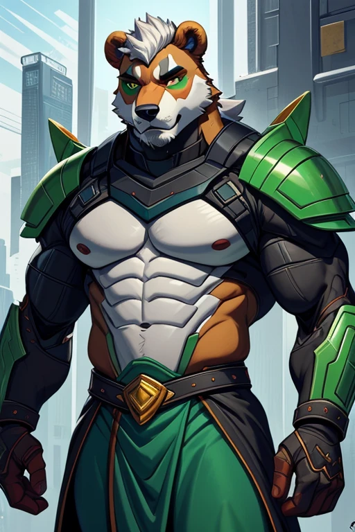 solo,anthro,furry,furry male, White Fox ((fluffy fur,fluffy,furry body)),Full Body,Muscular, Bara, Very Tall Athletic, Green eyes,((bright green eyes)), Green tail tip, Green ear tips,Short Messy Hair, White hair,String Necklace, Green Pendant, Wrist guards, Ankle Guards, Nano Armor, Smirking Expression, Looking at viewer, standing pose, arms crossed, Wearing Black shirt, Black pants, Outdoors,Looming over, battleground scene, Detailed clothes,pants bulge, Detailed face, (masterpiece, high quality,hi-res,8k had), High Resolution, High Detail,