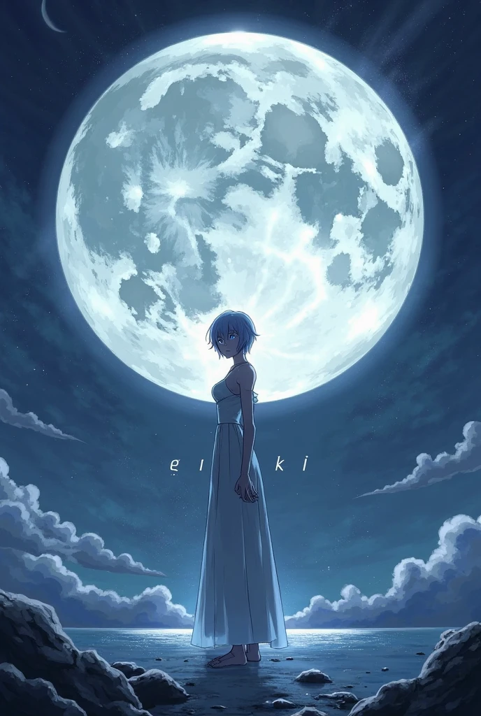 Eva　Rei Ayanami　uniform　Blue Hair　moon　School　night