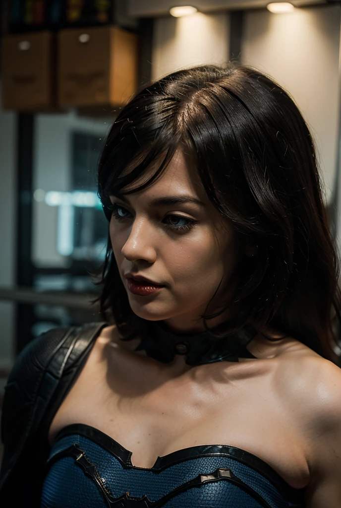 Dark art, Ai robot vampire beautiful girl wearing black leather top and black short and black leather boots in black short hair cut