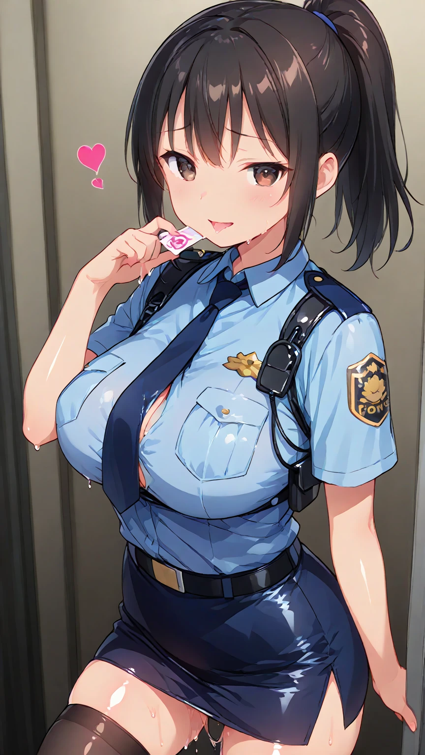 ((nsfw, masterpiece, best quality)), (photo realistic), best shadow, high detail, very detailed, (nice hands, perfect hands), (POV, face focus:1.4), ((1girl and 1 boy)), beautiful girl, 18 years old, deep blue eyes, (black straight long hair:1.5), (normal breasts:1.1), glossy skin, ((view from below:1.5)), (very slender:1.3), (beautiful adolt face:1.3), famous idol, thin lips, detailed facial features, Crisp focus, perfect beautiful body and face, pink small nipple, beautiful face, perfectly in focus, long bangs, underhair, (in the night forest:1.3), all body, (happy:1.5), (sweat:1.5), ((woman on top:1.5)), ((penis)), ((vaginal)), ((sex:1.5)), (policewoman:1.5), hair between eyes, (cum overflow from crotch:1.5), skirt lift, ((show off nipple:1.5)), (drool:1.3), (open mouth:1.3)
