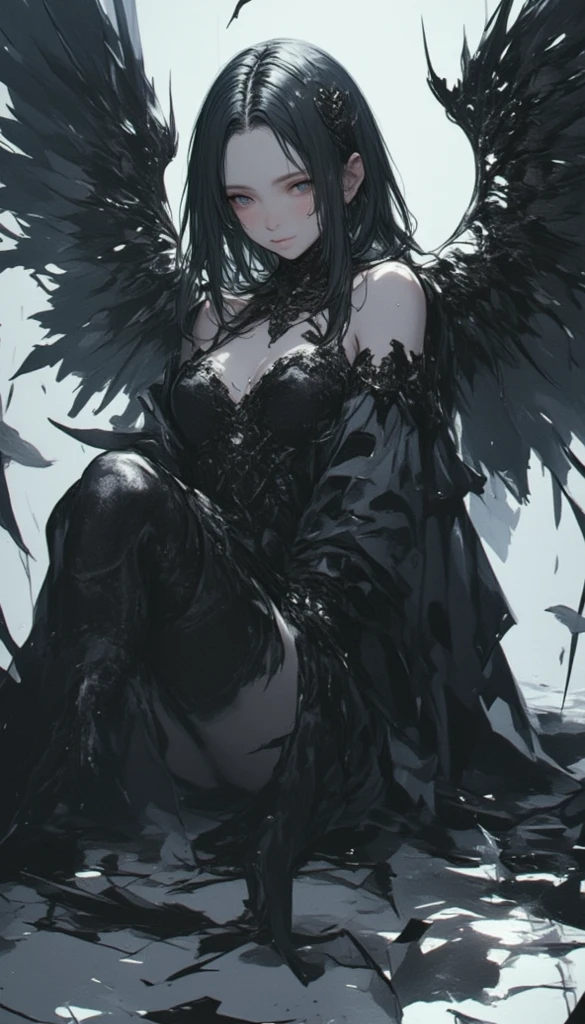 black theme,nfsw,(masterpiece),gloomy mood,dead angels lie on dark clouds,tied,chain,delicate, in sky world,guilty,mystical,intricate