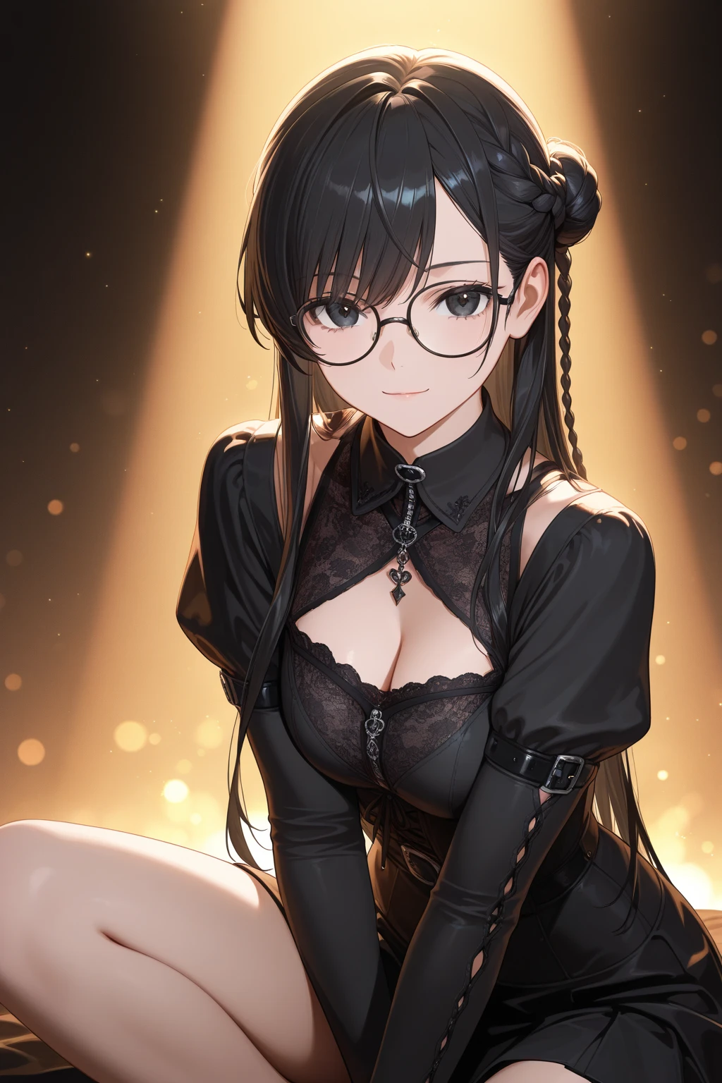 1 female、brown haired、Brown eyes、Black-rimmed glasses、seductive boobs、gorgeous faces、Perfect body。Best Quality、ultra-detailliert、8K resolution、Raw photo、masutepiece。Autumn landscape。a smile。