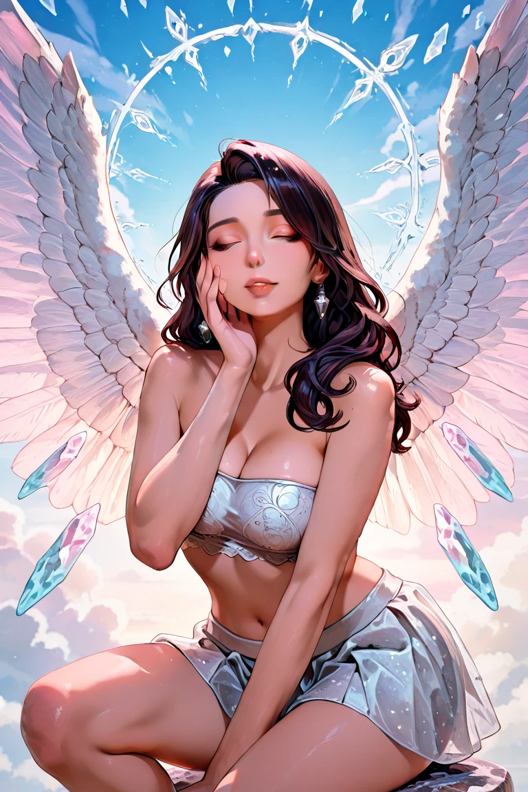 masterpiece, <lora:NicoRobin_post-18:1>,
NicoRobin_post, (crop top,black top, hair slicked back,sunglasses, eyewear on head, floating hair,huge wings, feathers, feathered wings, angel wings, pink feathers),1girl, solo, navel, cleavage, collarbone, jacket, short sleeves, thighs, parted lips, midriff, shiny, stomach, groin, shiny skin, looking at viewer, zipper, cropped jacket, high collar, sarong, zipper pull tab, collared jacket, partially unzipped, floral print, petals, crossed arms