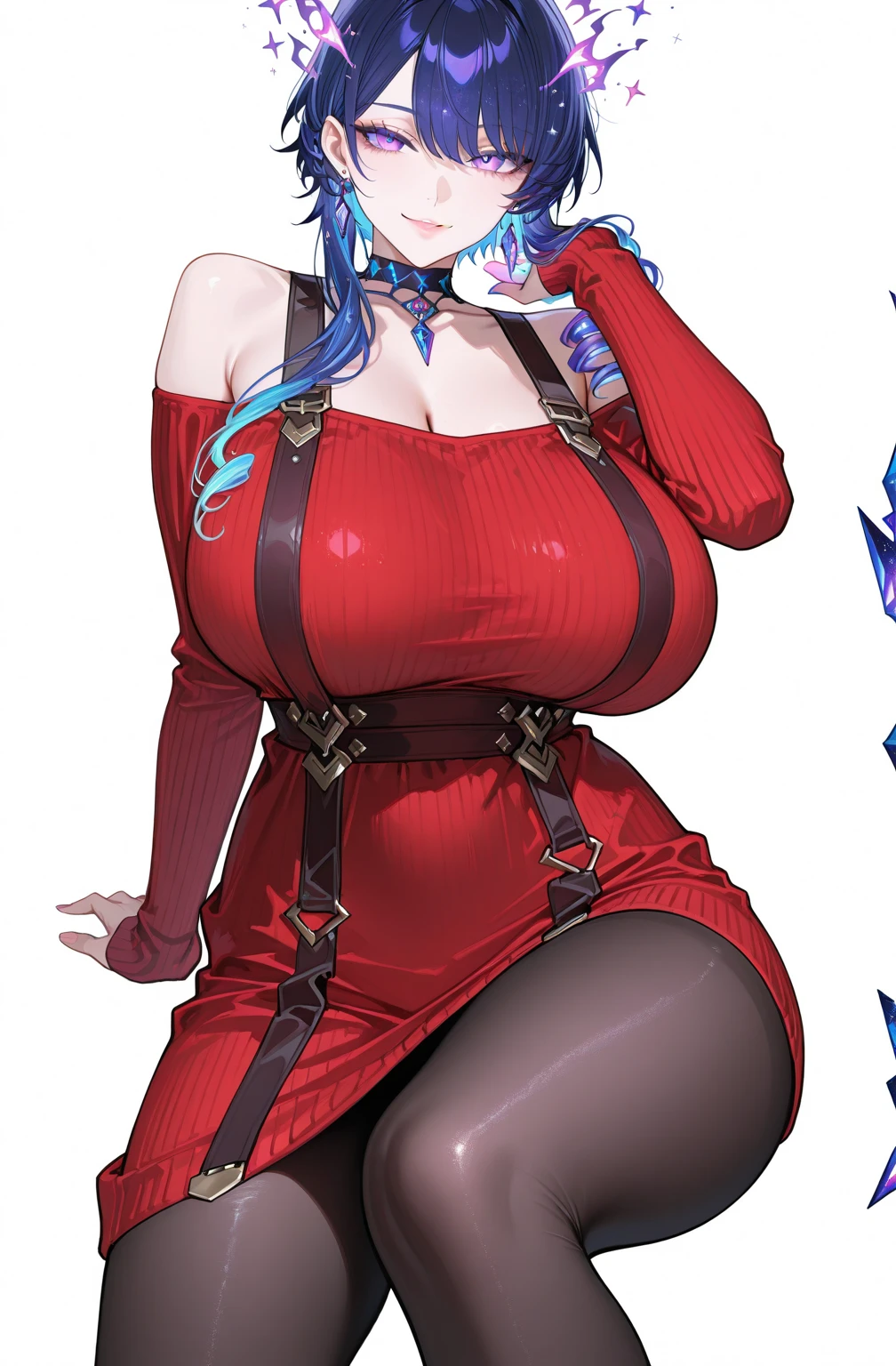 1 girl, (masterpiece), best quality, expressive eyes, perfect succubus mannequin hybrid face, gray skin, no arms, no legs, metal stand holding her, long cyan and blue hair, reddish red eyes, glasses, happy, is a rouge The bat, gold necklace between her breasts, perfect mega big breasts, thick thighs, big and perfect ass, boutique, summer area transforming into a plastic mannequin, nfsw