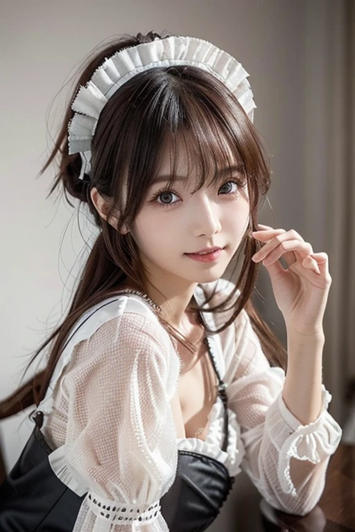 white background, full body portrait, looks very happy, smile, one girl, (a beauty girl, delicate girl:1.3), (20 years old:1.3), (halloween maid costume), very fine eyes, (symmetrical eyes:1.3), C cup breasts, brown eyes, parted bangs, short hair, (eyes and faces with detailed:1.0), (masterpiece, best quality, ultra detailed, detailed face, 8k)