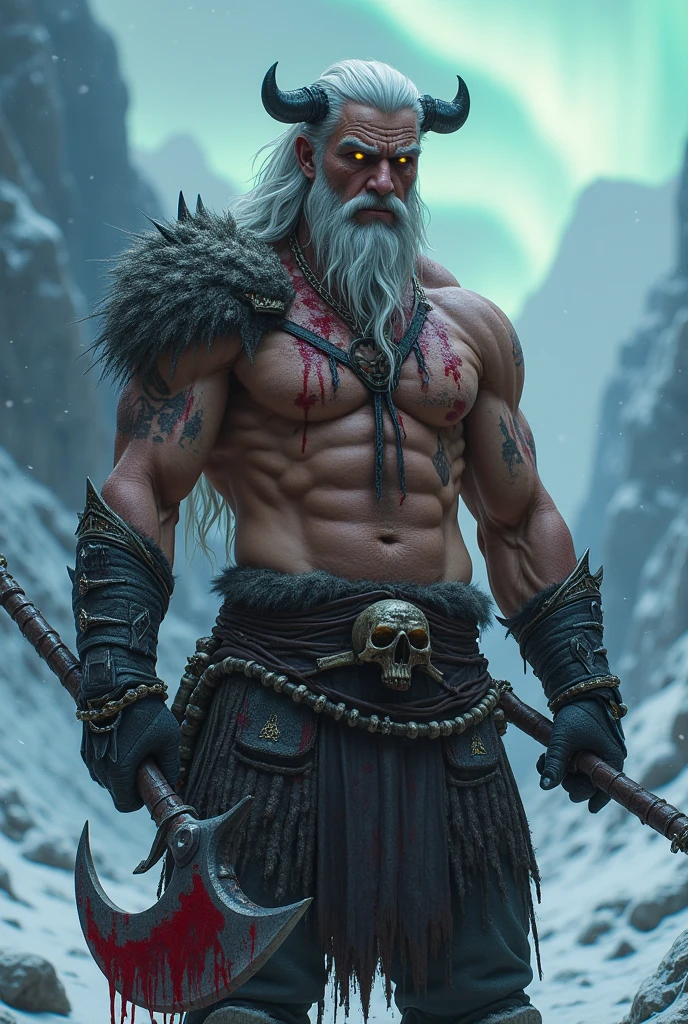 ((viking, handsome man, 35 years old, Whole body, silver hair, manly face, yellow beard, blue eyes, short hair, muscled body, pectoral display, chest hair.)) ((CLOTHES: Small and bulging thong, viking armor.)) ((Posture: sitting in a sexy way, seductive look, open legs, huge lump.)) ((scene: in a dark cave, in front of a bonfire.))
