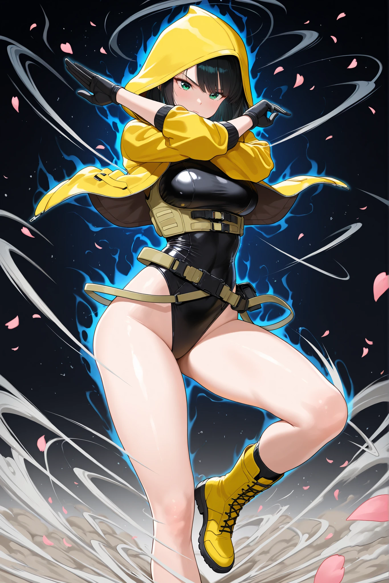 ultra-detail, explicit, Beautiful body, Beautiful Nose, Beautiful character design, Perfect Eyes, perfect face, ultra highres, 10, beautiful legs, Perfect Legs, Good hands, perfect hands, masterpiece, bestquality, high-detail, illustration, Absurd, Street Fighter, doll set, Chadaloo Doll, doll set, expressionless, empty eyes, looking at the audience, Red Gloves, Emotionless., black latex, corruption, Mind control, Female Warrior, Full body, Hypnosis, unhappy trance, Full body suit, Rubber bodysuit, แbody hairทั้งสองข้างอยู่ด้านข้าง, obey, perfect female body, extremely glossy latex, Hypnosis, hypnoLora, empty eyes, Mind Control Devices, Poses, docile_Pose, slave, headgear, necktie, standตัวตรง, stand, stand at attention, headgear, necktie, belt, latex, Rubber bodysuit, thighhighs, garter belt, Combat stances, เหยียดแbody hairขวาออกจากไหล่ขึ้นไปในอากาศด้วยมือที่เหยียดตรง, Nazi salute, soldier, soldier saluting, Get well, thigh boots, Yugio!, 1girls, bara, long-haired, Black Hair, yellow eyes, twintails, Ohime the Apparition Mikango, jewelry,  weapons, sword, multicolored hair, earrings, yellow wings,  ribbons, body hair,