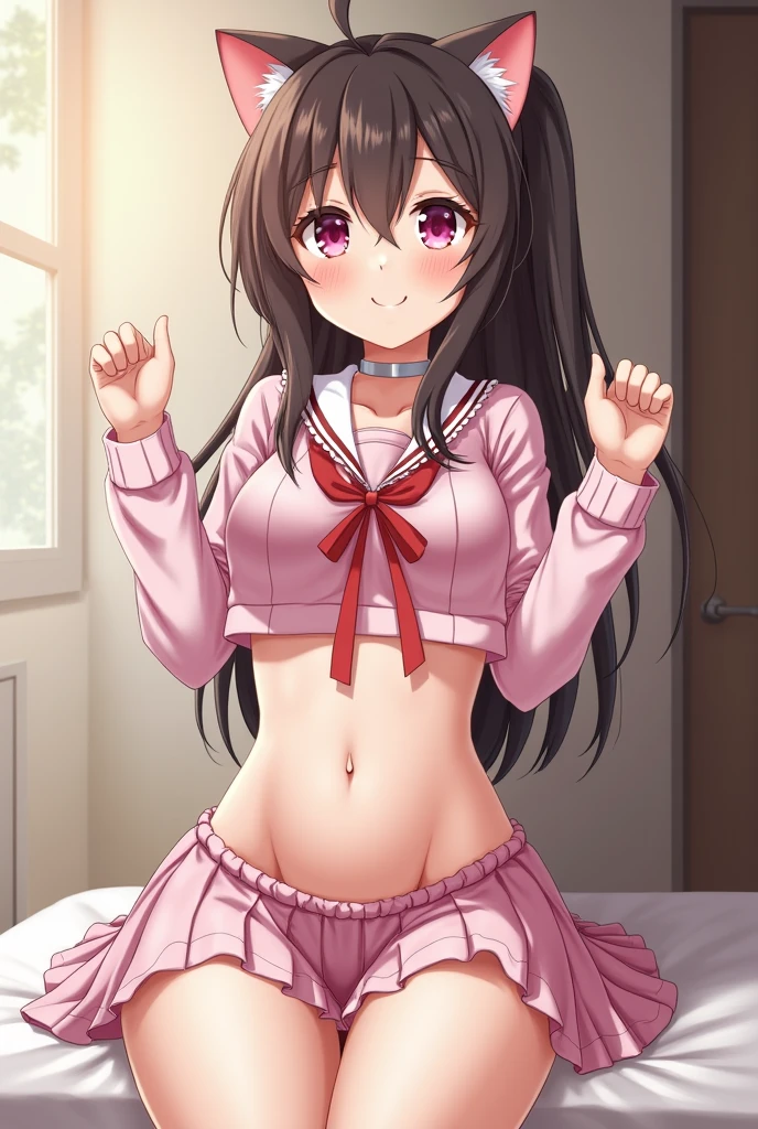 japanese little grade school anime girl showing her underwear in a suggestive pose with small tits