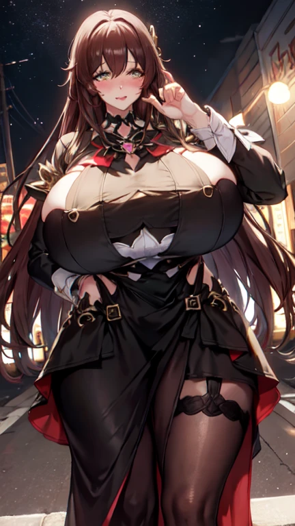 semiramis, (Mother:1.5), (Mature Woman:1.5), (absurderes, 8K, 4K, masutepiece, hyper extreme detailed:1.2), Best Quality, Perfect Anatomy, Perfect face, Facing forward, High humidity, smile,dress, Looking down on, sadistic, joy, Fearless smile, (Sharp Eyes:1.2), Night City,
